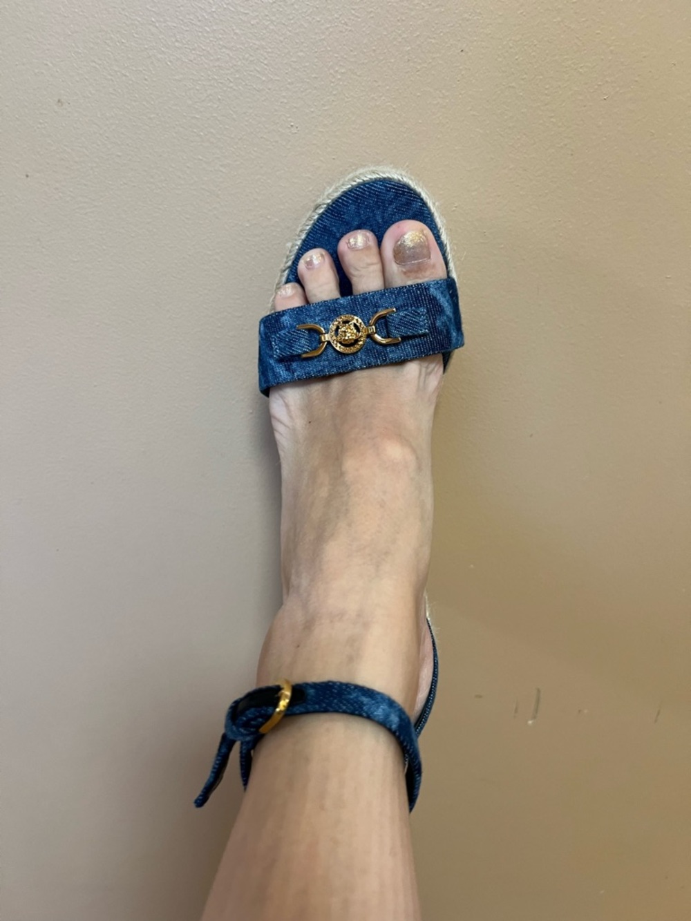 Versace Denim Blue Espadrille Wedge Sandals with Ankle Strap - Picture 6 of 8